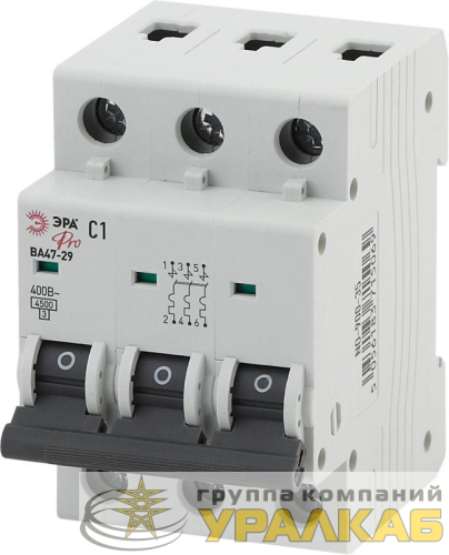 Выключатель автоматический модульный 3п C 40А ВА47-29 Pro NO-900-48 ЭРА 