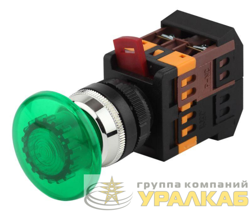 Кнопка AELA-22 "Грибок" d22мм 1з+1р неон/240В BBG20-AELA-K06E зел. ЭРА 