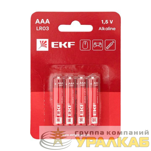 Элемент питания алкалиновый AAA/LR03 (блист.4шт) EKF 