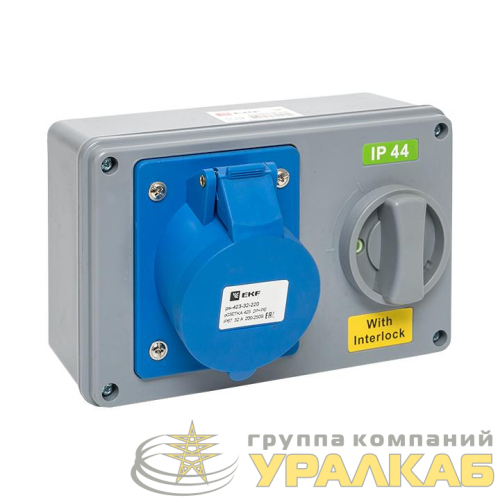 Розетка 1423 2Р+РЕ 32А 220В IP44 с блокировкой и выкл. EKF 