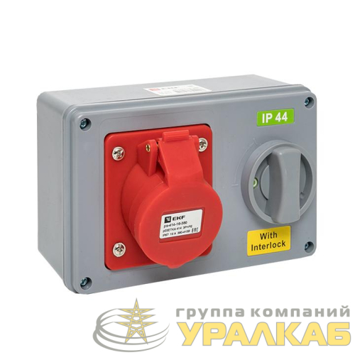 Розетка 1414 3Р+РЕ 16А 380В IP44 с блокировкой и выкл. EKF 