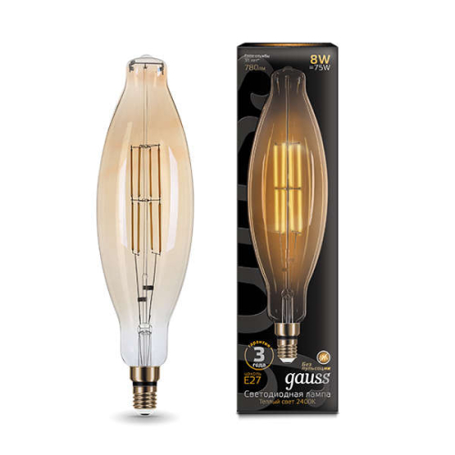Лампа светодиодная Black Vintage Filament BT120 8Вт 2400К E27 780лм 120х420мм Golden Gauss 
