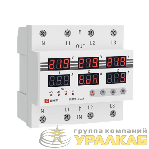 Реле напряжения и тока трехфазное с дисплеем MRVA-3 63A EKF 