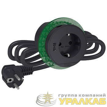 Блок розеточный (2К+З)+USB тип А антрацит SchE 
