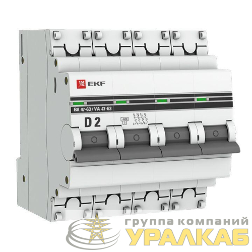 Выключатель автоматический модульный 4п D 2А 4.5кА ВА 47-63 PROxima EKF 