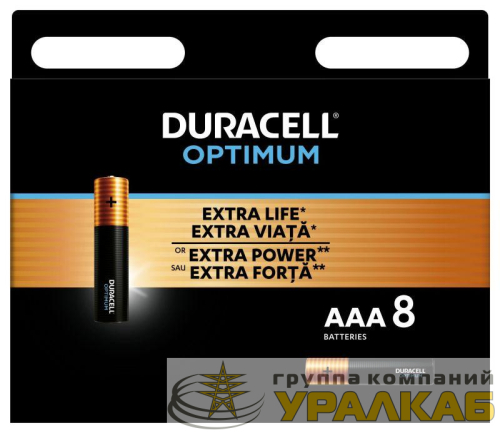 Элемент питания алкалиновый ААА 1.5В LR03-8BL Optimum 5014070 (блист.8шт) Duracell 
