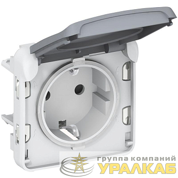 Розетка 1-м СП Plexo 16А IP55 2P+E с заземл. с крышкой немецк. стандарт винт. клеммы механизм сер. Leg 