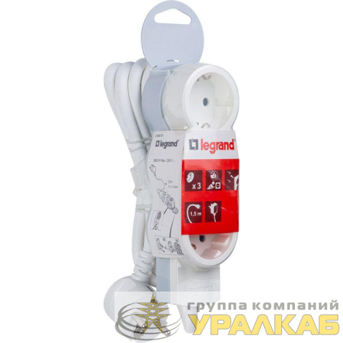 Удлинитель 3х1.5м с заземл. 16А IP20 Стандарт 3х2P+E Leg 