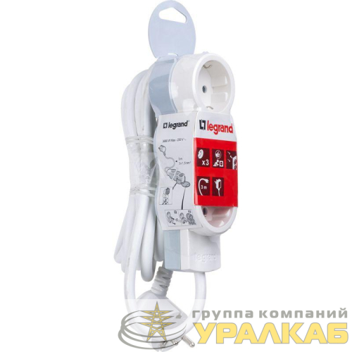 Удлинитель 3х3м с заземл. 16А IP20 Стандарт 3х2P+E Leg 