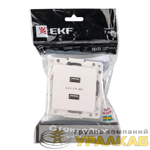 Розетка USB 2-м Стокгольм 2.1А механизм бел. PROxima EKF 