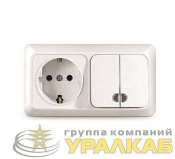 Блок ОП Олимп 2-кл. вык. с подсветкой + роз. с заземл. горизонт. бел. UNIVersal 