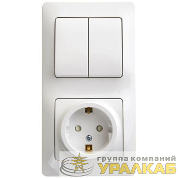 Блок комбинированный Glossa (розетка защ. шторки с заземл.+ 2-кл. выкл.) бел. SE 