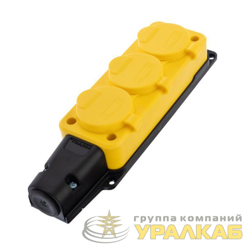 Розетка штепсельная трехместная влагозащищенная с заземл. 16А IP54 каучук желт. Rexant 
