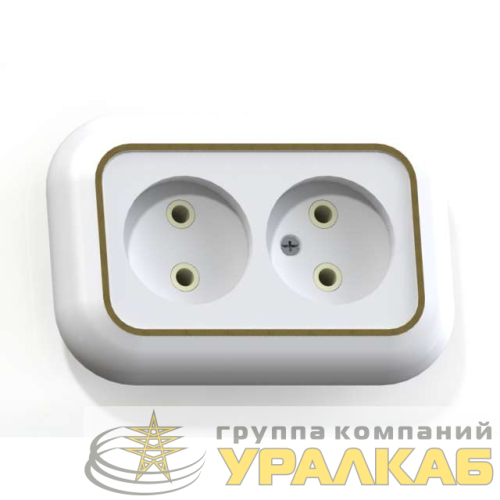 Розетка 2-м СП Валентина РС10-393 10А IP20 бел./зол. Кунцево 