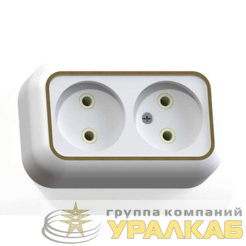 Розетка 2-м ОП Валентина РА10-382 10А IP20 бел./зол. Кунцево 