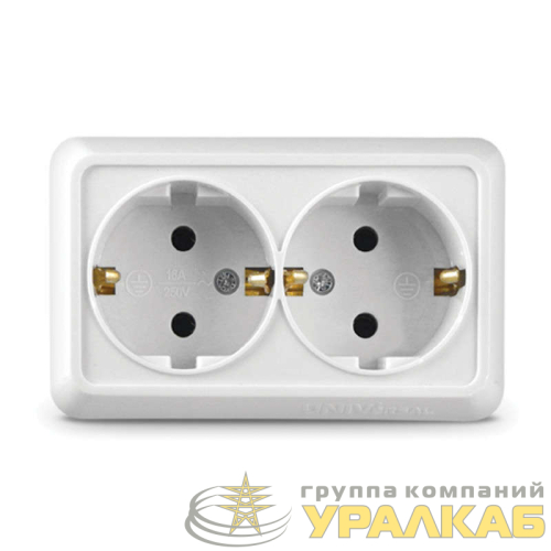 Розетка 2-м ОП Олимп 16А IP20 с заземл. бел. UNIVersal 
