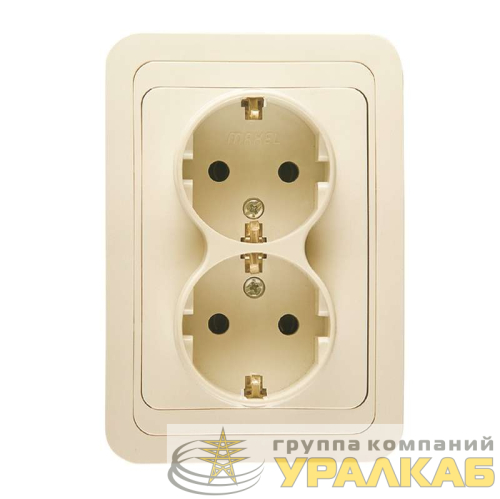 Розетка 2-м СП Mimoza 16А IP20 с заземл. крем./крем. Makel 