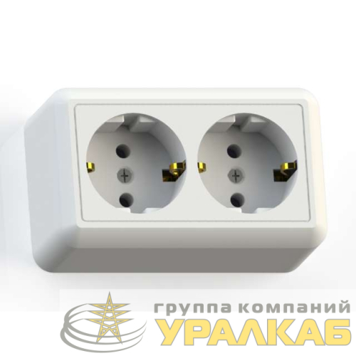 Розетка 2-м ОП Оптима РА16-374 16А IP20 с заземл. с монтаж. пластиной бел. Кунцево 
