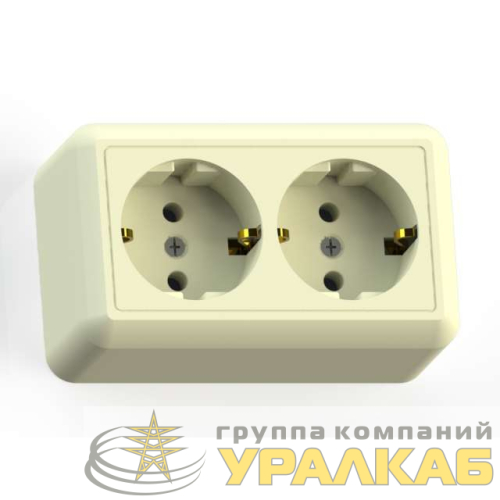 Розетка 2-м ОП Оптима РА16-374 16А IP20 с заземл. с монтаж. пластиной сл. кость Кунцево 
