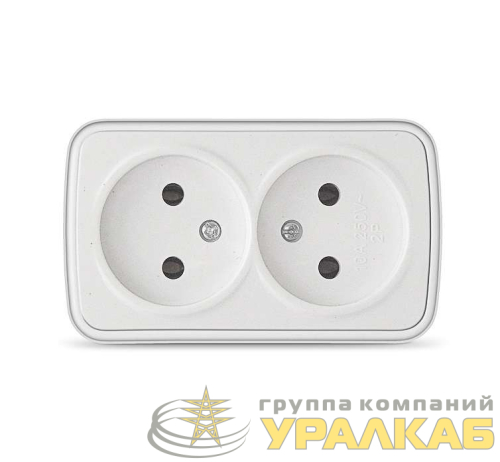 Розетка 2-м ОП Электра 16А IP20 без заземл. бел. Союз 
