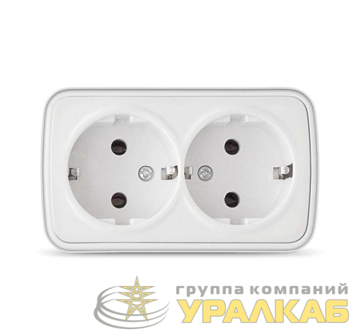 Розетка 2-м ОП Электра 16А IP20 с заземл. бел. Союз 