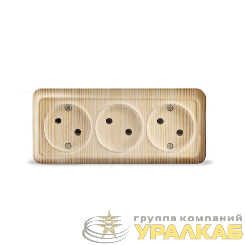 Розетка 3-м ОП Олимп 16А IP20 без заземл. сосна UNIVersal 