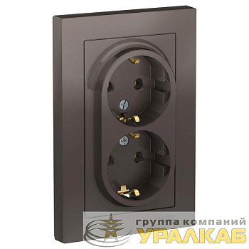 Розетка 2-м СП AtlasDesign 16А IP20 с заземл. в сборе мокко SE 