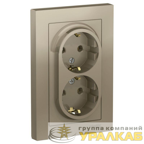Розетка 2-м СП AtlasDesign 16А IP20 с заземл. в сборе шампань SE 