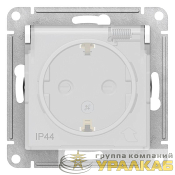 Розетка 1-м СП AtlasDesign Aqua 16А IP44 с заземл. защ. шторки с крышкой механизм бел. SE 