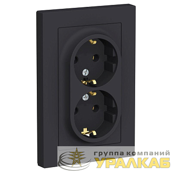 Розетка 2-м СП AtlasDesign 16А IP20 с заземл. в сборе карбон SE 