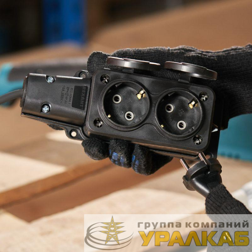Розетка штепсельная двухместная влагозащ. с/з 16А IP54 каучук Rexant 
