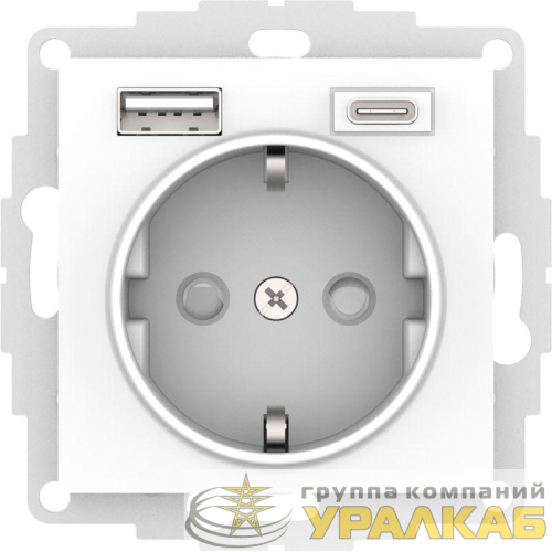 Розетка AtlasDesign 16А с 2-мя заряд. устройствами USB тип A+C 5В/2.4А 2х5В/1.2А механизм бел. SE 