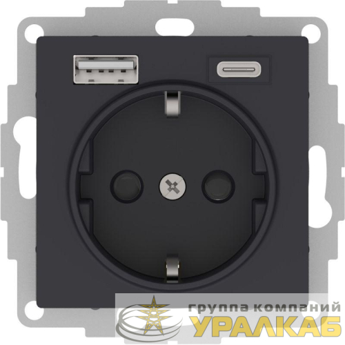 Розетка AtlasDesign 16А с 2-мя заряд. устройствами USB тип A+C 5В/2.4А 2х5В/1.2А механизм карбон SE 