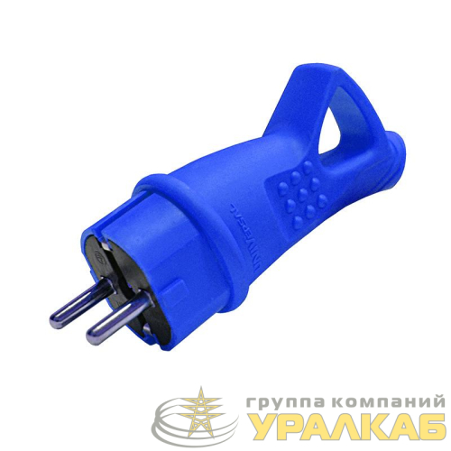 Вилка электрическая 1ф 16А 250В IP44 с заземл. с ушком каучук син. (еврослот) UNIVersal 