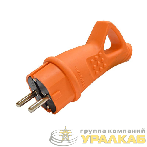 Вилка электрическая 1ф 16А 250В IP44 с заземл. с ушком каучук оранж. (еврослот) UNIVersal 