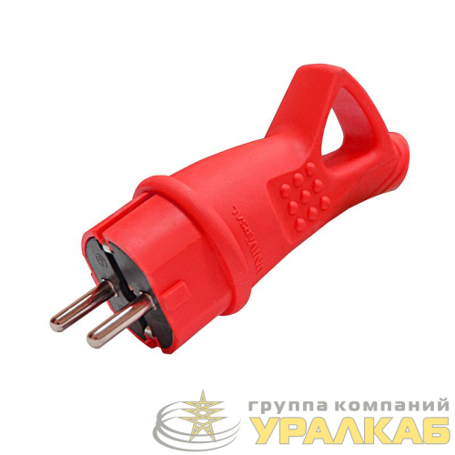 Вилка электрическая 1ф 16А 250В IP44 с заземл. с ушком каучук красн. (еврослот) UNIVersal 