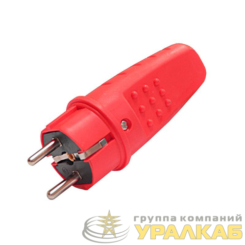Вилка электрическая прямая 1ф 16А 250В IP44 с заземл. каучук красн. (еврослот) UNIVersal 