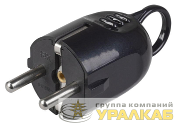 Вилка угловая ВПу12-02-Ст разборная с заземл. с кольцом 16А черн. IEK 