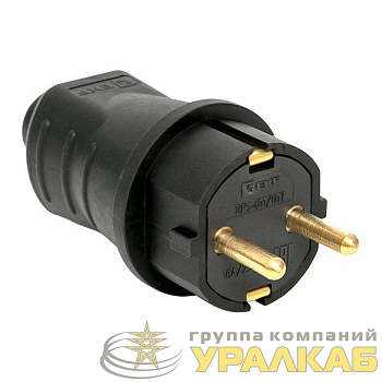 Вилка прямая 16А 2P+PE 230В IP44 каучук черн. EKF 
