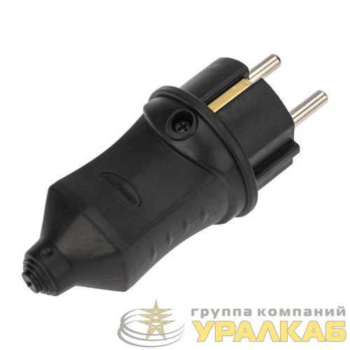 Вилка прямая влагозащ. 16А IP44 230В 2P+PE каучук черн. PROCONNECT 
