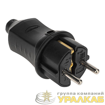Вилка прямая влагозащ. 16А IP44 230В 2P+PE каучук черн. PROCONNECT 
