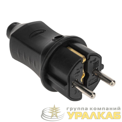 Вилка прямая влагозащ. 16А IP44 230В 2P+PE каучук черн. PROCONNECT 