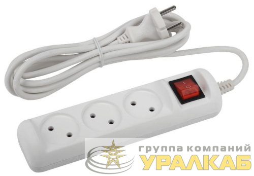 Удлинитель 3х3м без заземл. 10А IP20 U-3s-3m-2х1 ПВС 2х1 с выкл. Эра 