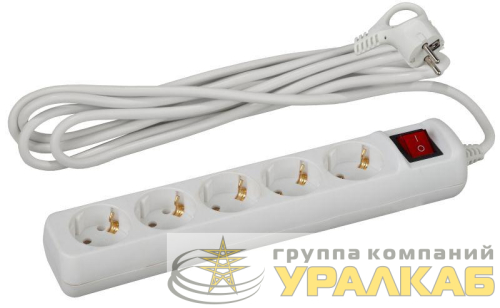 Удлинитель 5х3м с заземл. 10А IP20 UX-5es-3m ПВС 3х0.75 с выкл. Эра 