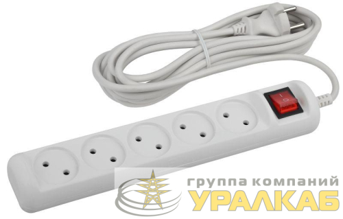 Удлинитель 5х3м без заземл. 10А IP20 U-5s-3m-2х1 ПВС 2х1 с выкл. Эра 
