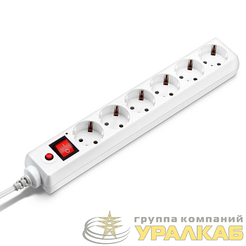 Удлинитель с сетевым фильтром 6х3м с заземл. 10А IP20 600SH-3-W 2.2кВт CCA бел. BURO 