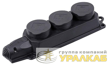 Колодка удлинителя 3-м IP44 Омега РБ33-1-0м с защ. крышкой каучук IEK 