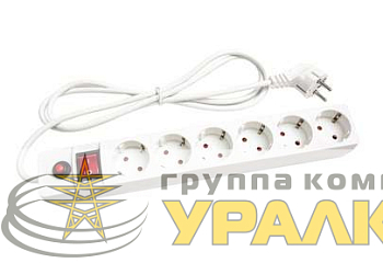 Удлинитель с сетевым фильтром 6х5м с заземл. 10А IP20 ПВС 3х0.75 защ. шторки бел. UNIVersal 