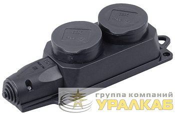 Колодка удлинителя 2-м 16А IP44 Омега РБ32-1-0м с защ. крышкой каучук IEK 