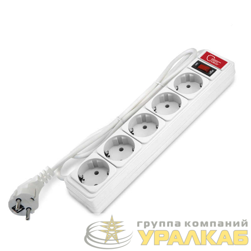 Удлинитель с сетевым фильтром 5х1.5м 10А IP21 ПВС 3х0.75 бел. Союз 